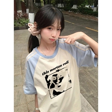 抖音得物品质二开240克宽松纯棉美式潮牌插肩三杠织带短袖T恤，男装T恤，电商A486