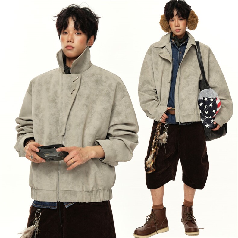 ！2025秋冬新款男士皮衣夹克潮牌纽扣装饰皮外套PY001特P75，男装夹克，电商B220