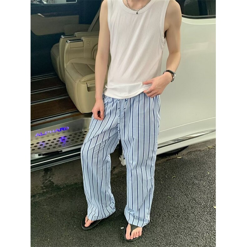 美式复古条纹长裤男女夏松弛感阔腿裤显瘦宽松休闲裤子LAK600-P45,男装休闲裤,星座1008