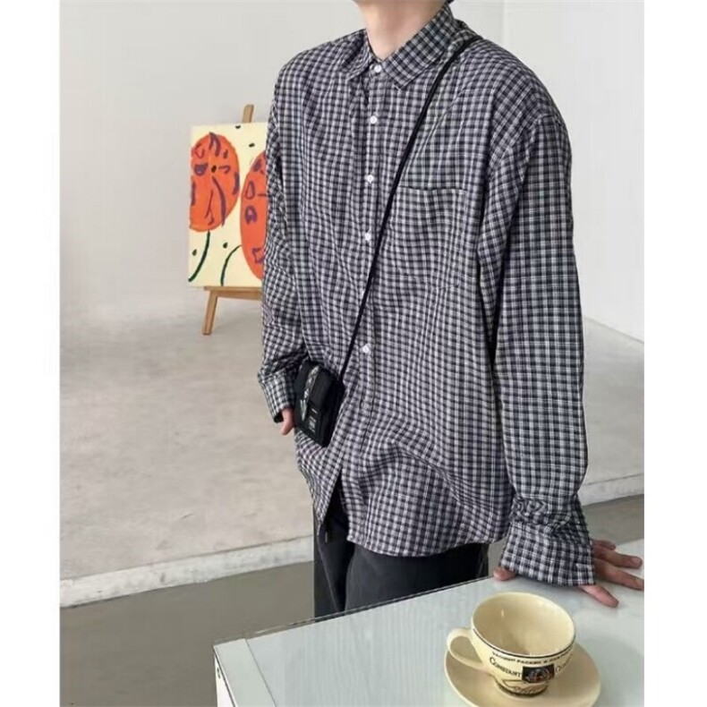 男士长袖衬衫小格子cityboy潮流翻领衬衣春休闲外套男914P45,男装衬衫,星座710