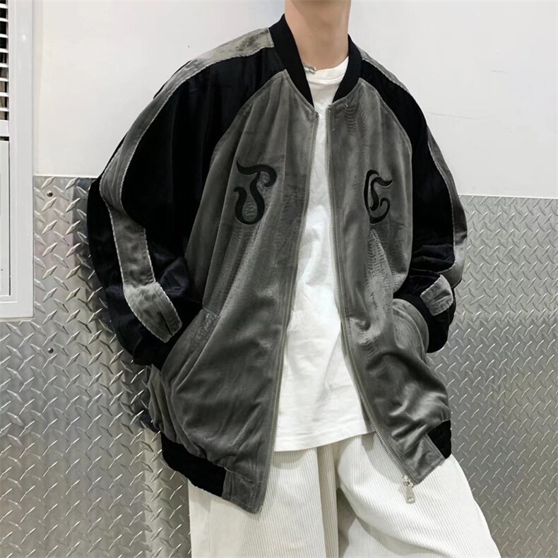 港风宽松刺绣双层丝绒青少年立领长袖W1110P55,男装夹克,星座1116-2