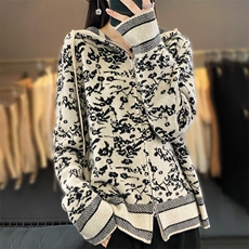 2025年秋季时尚百搭通勤简约休闲拉链连帽开衫，女装羊毛衫，暖烁羊绒