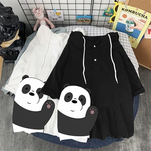 LD54159-P45 连帽短袖t恤男大码胖子带帽五分袖中袖图片