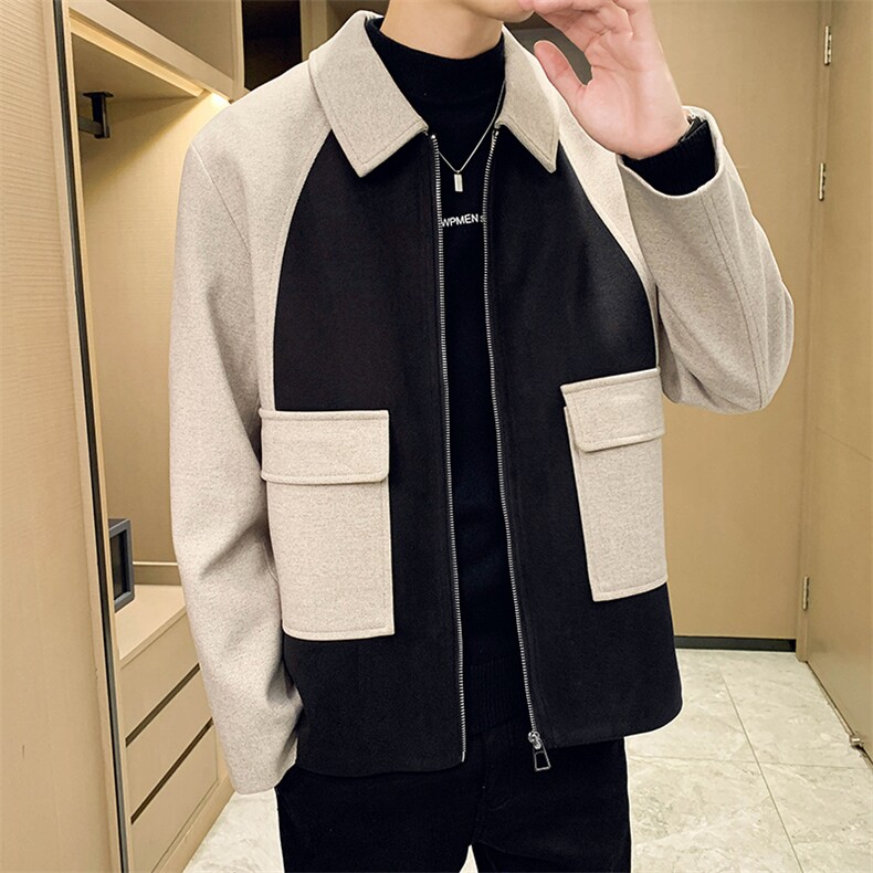 男新款呢子大衣秋冬妮子毛呢拼色宽松夹克外套A236-JK-5051-P100,男装夹克,电商A236