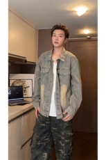 秋季新款Q2482-TP6088磨破水洗牛仔外套女复古情侣款夹克男，男装工装外套，电商A102