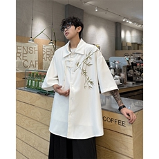 新中式短袖衬衫大码8XL-M风竹子刺绣冰丝唐装盘扣衬衣DC5007P48，男装衬衫，电商B238