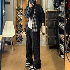 个性时尚街头美式潮流休闲裤男宽松复古多口袋工装裤女GK202-p45，男装休闲裤，星座1008-1