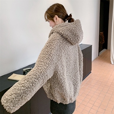 卡其环保皮草连帽短款2C081-8397P195K298，女装棉衣/棉服，2C081