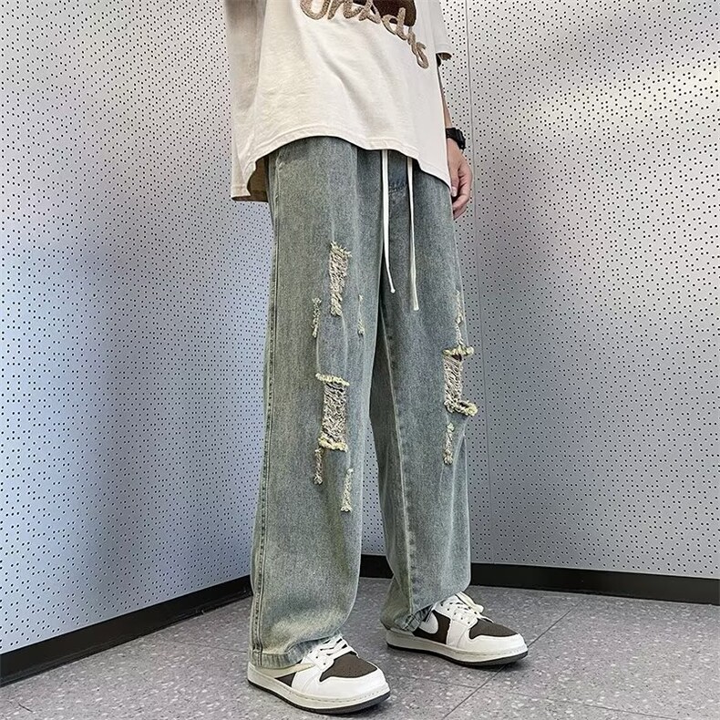 欧美高街风拉链水洗做旧破洞牛仔裤男女N0036-P45,男装牛仔裤,星座308B-1