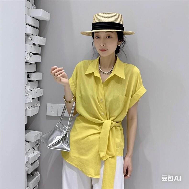 2025时尚百搭简约收腰修身型开衫,女装衬衫,翩雅女装供货