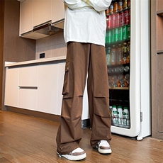 美式降落伞兵工装裤男高街复古褶皱休闲裤阔腿直筒KZ012P78加绒88，男装休闲裤，电商B312