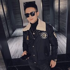 冬季社会小伙痞帅羊羔毛翻领机车飞行服棉衣外套M1195-P128控165，男装棉衣，星座308A