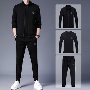 三件套男士春季新款休闲套装一套卫衣服潮流宽松百搭纯色外套男装图片