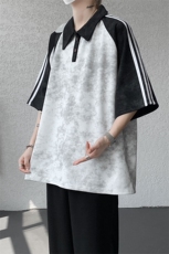现货DX10117-特批40控78翻领撞色拼接美式插肩袖织带设计POLO衫，男装T恤，电商A059