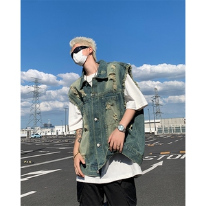 F402P55男生秋装新中式潮牛仔外套男复古宽松水洗做