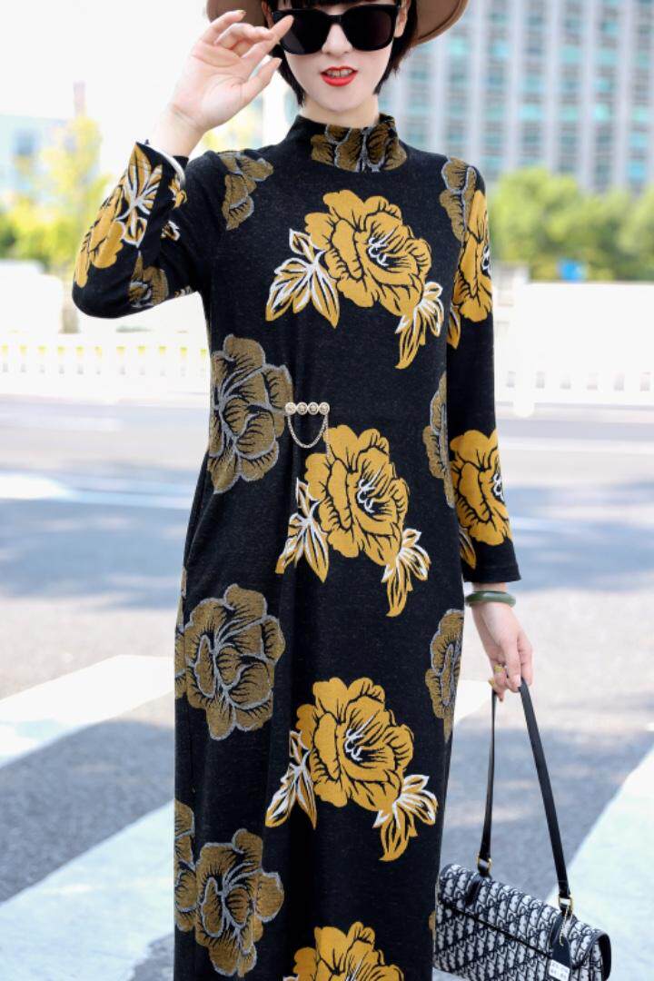 气质小高领连衣裙貂绒含羊毛，女装连衣裙，澳洛菲