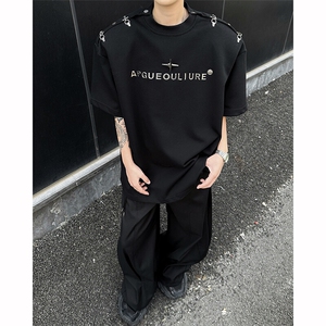 8XL-M夏季小众解构飞机扣一字肩设计稿短袖立体T恤卫衣男DX331P58图片