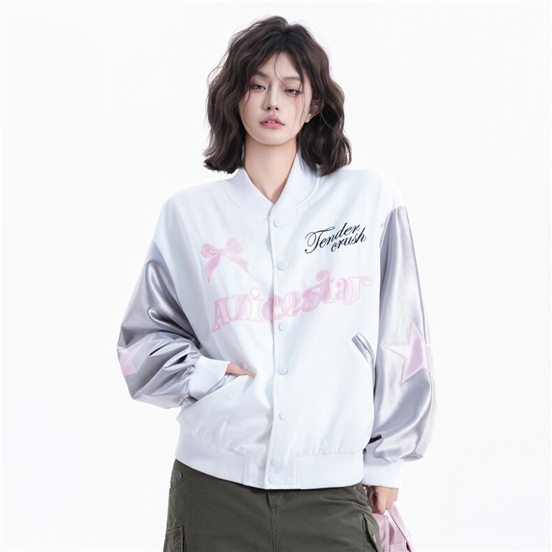 美式蝴蝶刺绣棒球服外套女春秋季甜酷韩系穿搭夹克撞色上衣潮,男装夹克,星座1210-1