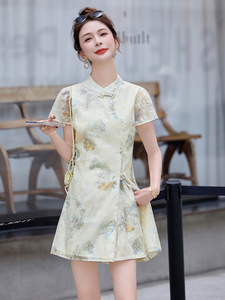 新中式刺绣改良旗袍裙套装女2025夏装时尚钉珠提花减龄短裤两件套图片