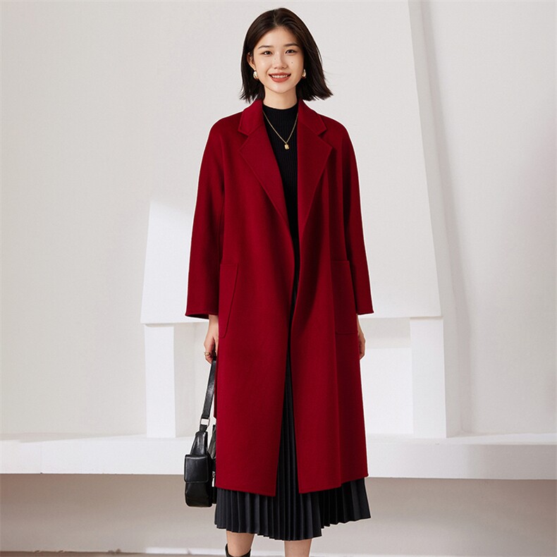 中长款2024年秋冬季新款双面呢羊绒大衣气质休闲，女装双面呢大衣，织美生