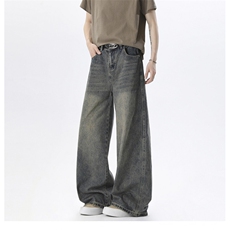 xz905-Z084#P65美式高街宽松阔腿牛仔裤，男装牛仔裤，星座905