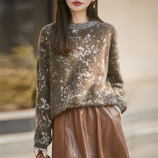 2025年秋季常规款通勤长袖水墨提花加厚时尚百搭通勤，女装羊毛衫，昭美羊绒