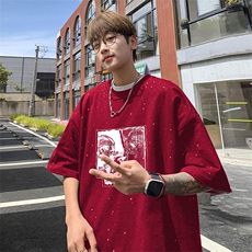 可48小时发货支持抖音得物来样二开美式满天星亮片短袖T恤MTX657，男装T恤，电商A486