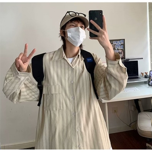条纹长袖衬衫男女春秋小清新学院风宽松休闲衬衣潮CSH09图片