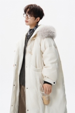 8XL-M90白鸭绒大毛领羽绒服男中长款过膝设计感牛角扣YRFC05P398，男装羽绒服，电商D206-1