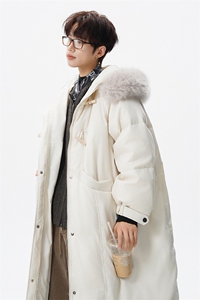 8XL-M 90白鸭绒大毛领羽绒服男中长款过膝设计感牛角扣YRFC05P398图片