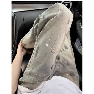 839-P41 美式复古牛仔女2025春秋宽松显瘦高腰直筒阔腿拖地裤图片
