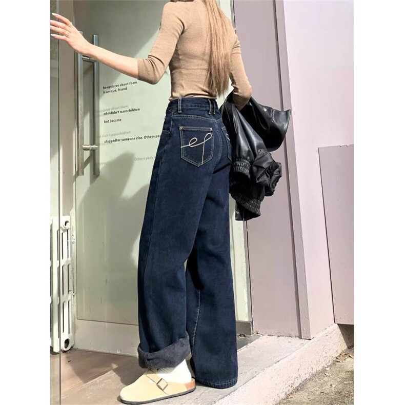 1506-1/KL10191/P53深蓝色复古高级感牛仔裤直筒裤阔腿裤拖男女,男装牛仔裤,星座1506-1