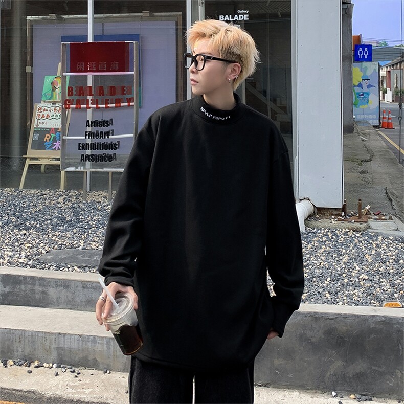 双面德绒半高领卫衣男女情侣2024秋冬潮牌英文刺绣宽松休闲T恤,男装T恤,星座505-2（原电商A260-1)