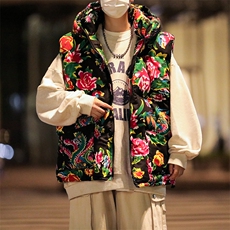 M4秋冬连帽花棉马甲外套大码团队表演出新中式汉服保暖坎肩背心潮，男装背心/马甲，星座115A(原星座507）