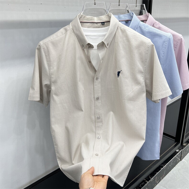 FN25057短袖衬衫2025夏季男士棉短袖衬衣刺绣保罗标纯棉衬衣,男装衬衫,钱塘207-1