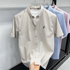 FN25057短袖衬衫2025夏季男士棉短袖衬衣刺绣保罗标纯棉衬衣，男装衬衫，钱塘207-1