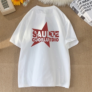 可48小时发货支持抖音得物来样二开 美式满天星亮片短袖T恤MTX668图片