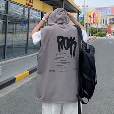 ins无袖背心男潮牌连帽砍袖夏季运动健身宽松马甲坎肩t恤BX055-30，男装背心/马甲，星座1008
