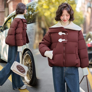 针织大翻领短款羽绒服女2024冬季新款小个子超好看白鸭绒保暖外套图片