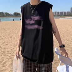 云朵印花背心男夏季新款坎肩无袖t恤港风宽松外穿衣服DF465TP18，男装T恤，电商A102-1
