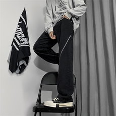 美式高街拉链牛仔裤男街头宽松直筒hiphop修身长裤N01773-P48，男装牛仔裤，星座308B-1