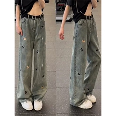 美式黑色小狗刺绣牛仔裤高腰直筒宽松显瘦阔腿裤513ACK2339P40，男装牛仔裤，星座513A