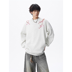 8XL-M新中式圆领卫衣宽松大码风刺绣无帽上衣重磅外套WY5118P55，女装短外套，电商B238