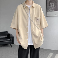 短袖衬衫男士夏季新款港风宽松大码灯芯绒衬衣CS005-P35，男装衬衫，星座214-3