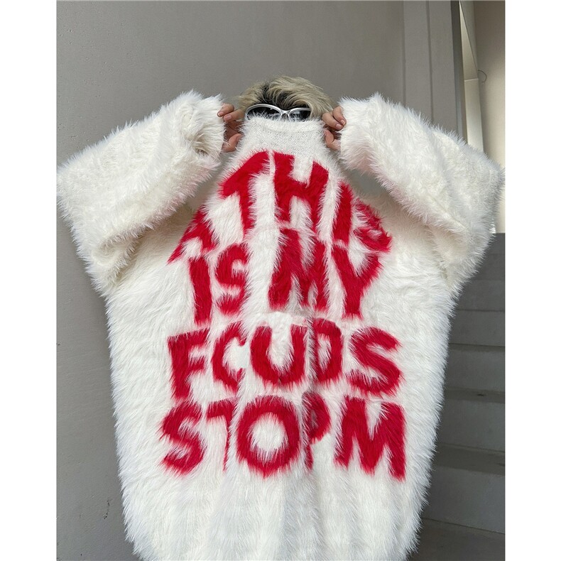 美式水貂毛字母毛衣情侣宽松冬慵懒百搭休闲针织衫上衣MZ923-P52，男装针织衫/毛衣，星座412-3