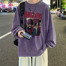 直播品质重磅纯棉美式蜡染水洗做旧潮牌宽松长袖t恤CT381特P38，男装T恤，电商A486