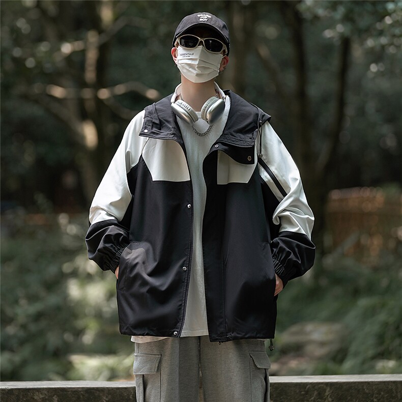 冲锋衣外套男春季连帽新款宽松潮款工装夹克外套A061-AJ00183-P90,男装夹克,电商A061
