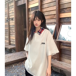 得物抖音品质 冰感面料 美式印花格子翻领POLO衬衫短袖T恤APL0302图片