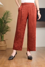 新中式百搭提花直筒裤春夏新款时尚显瘦九分休闲裤，女装休闲裤，温伦斯特羊绒