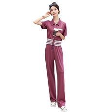 休闲运动套装女夏季2025新款高级感时尚短袖上衣洋气阔腿裤两件套，女装套装/套裙，妙形